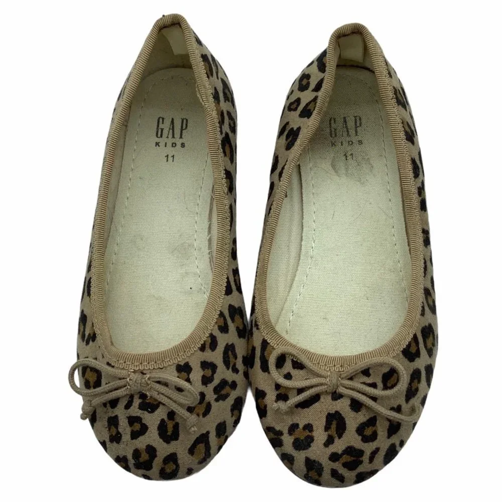 Gap Kid Leopard Animal Print Bow Ballerina Flats‎ Shoes Size 11